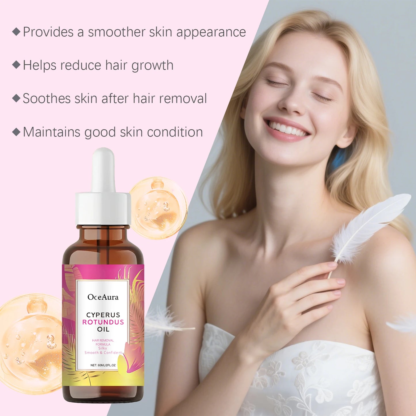 Experience Silky Smooth Skin with OceAura Cyperus Rotundus Oil - The Ultimate Hair Removal and Hydration Solution