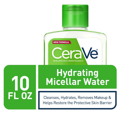 Micellar Water, Hydrating Facial Cleanser & Eye Makeup Remover with Niacinamide, Ceramides & Glycerin, Fragrance-Free & Non-Irritating, 10 Fluid Ounces